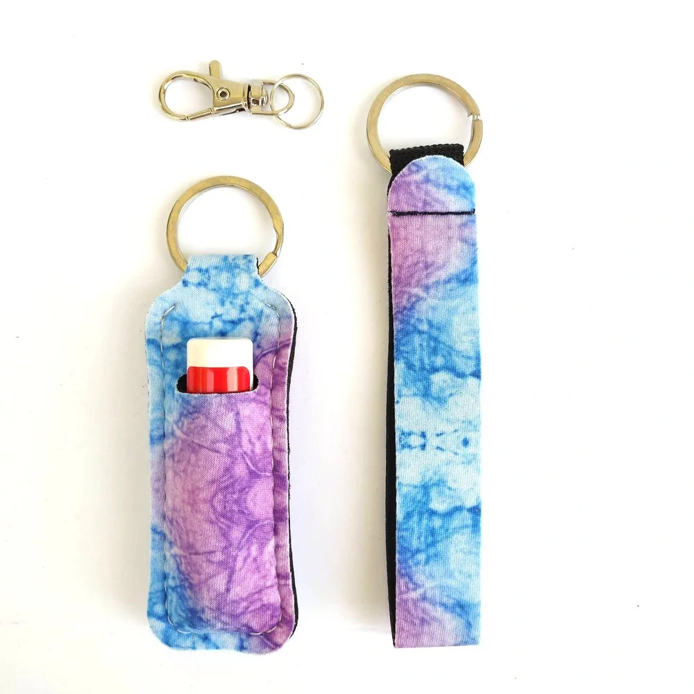 5 for $25 Keychain Tie Dye Wrist Strap Lip Balm Holder Keychain Lipstick Keyring - Picture 2 of 3